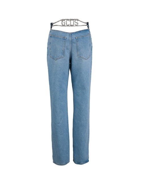 SS24 Jeans "Mom" con scritta logo e cristalli