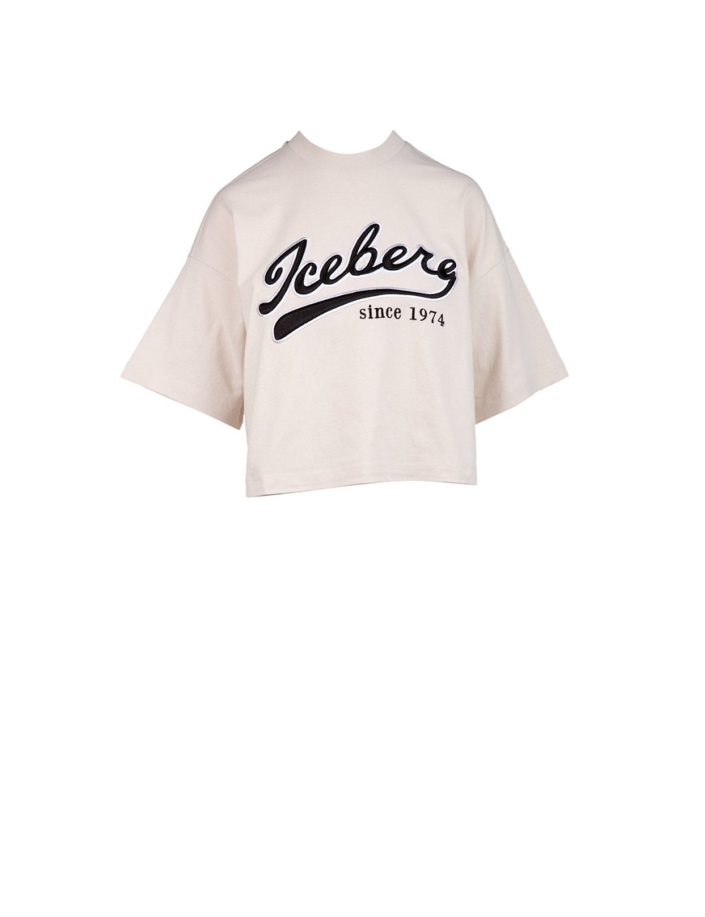 SS22 T-shirt crop-top con scritta logo ricamata